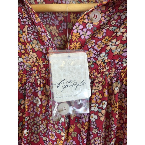 Free People L Bonnie Dark Pink Floral Mini Dress Empire Waist Boho‎ Prairie NEW - Picture 6 of 16